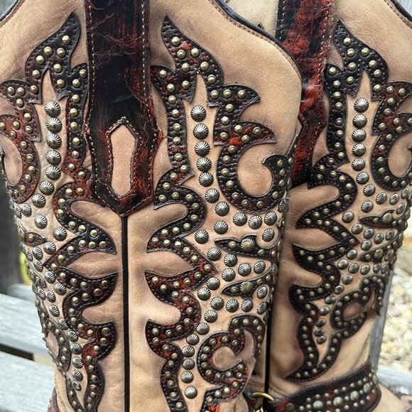 Corral Women's Sand/Overlay w/ Studs Brown Leather Boots!  Gorgeous! Size 7 1/2 - Picture 4 of 16